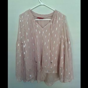 Jennifer Lopez Flowy Light Pink Top with Silver Metallic Pattern - Medium